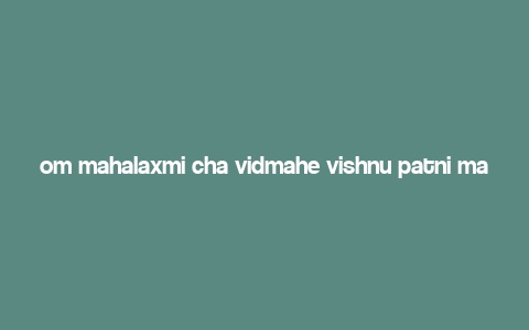 om mahalaxmi cha vidmahe vishnu patni mantra,Om Mahalaxmi Cha Vidmahe Vishnu Patni Mantra: A Comprehensive Guide